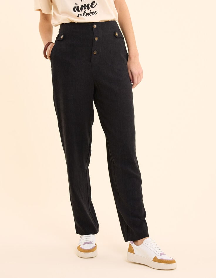 Ikks Pantalon De Costume Noir Coton Lin I.Code