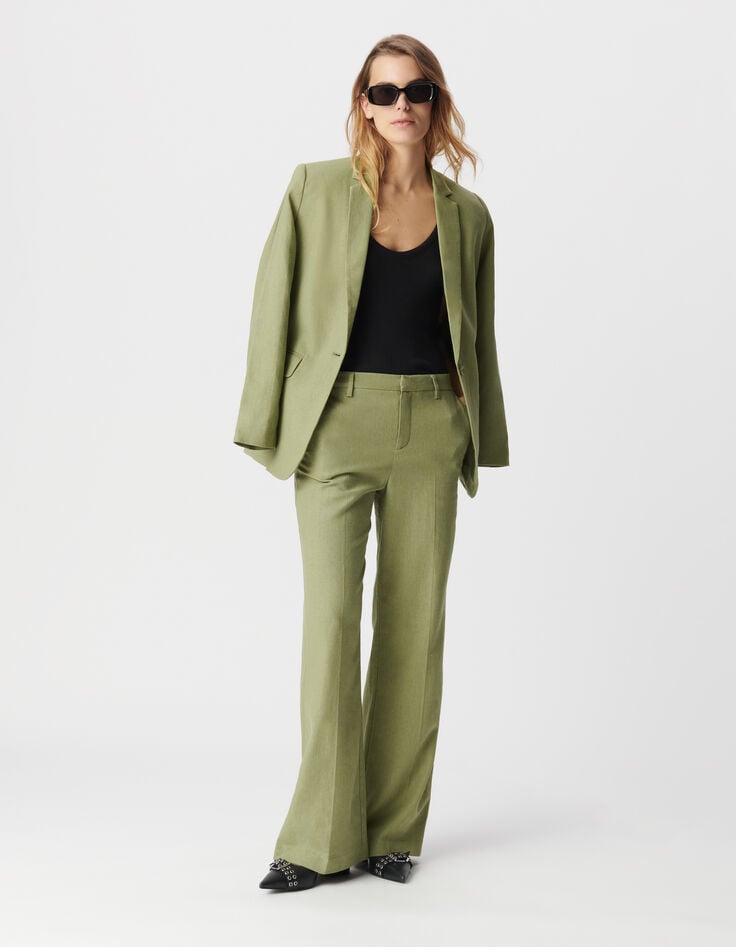 Ikks Pantalon De Costume Vert Lin Et Coton Femme