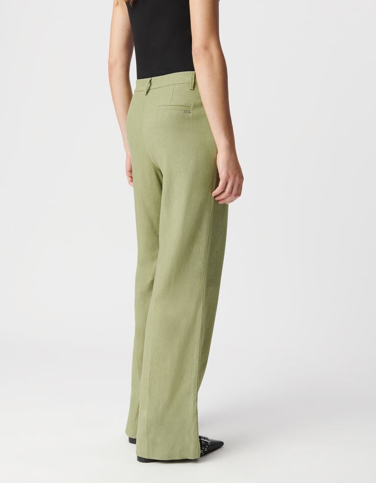 Ikks Pantalon De Costume Vert Lin Et Coton Femme