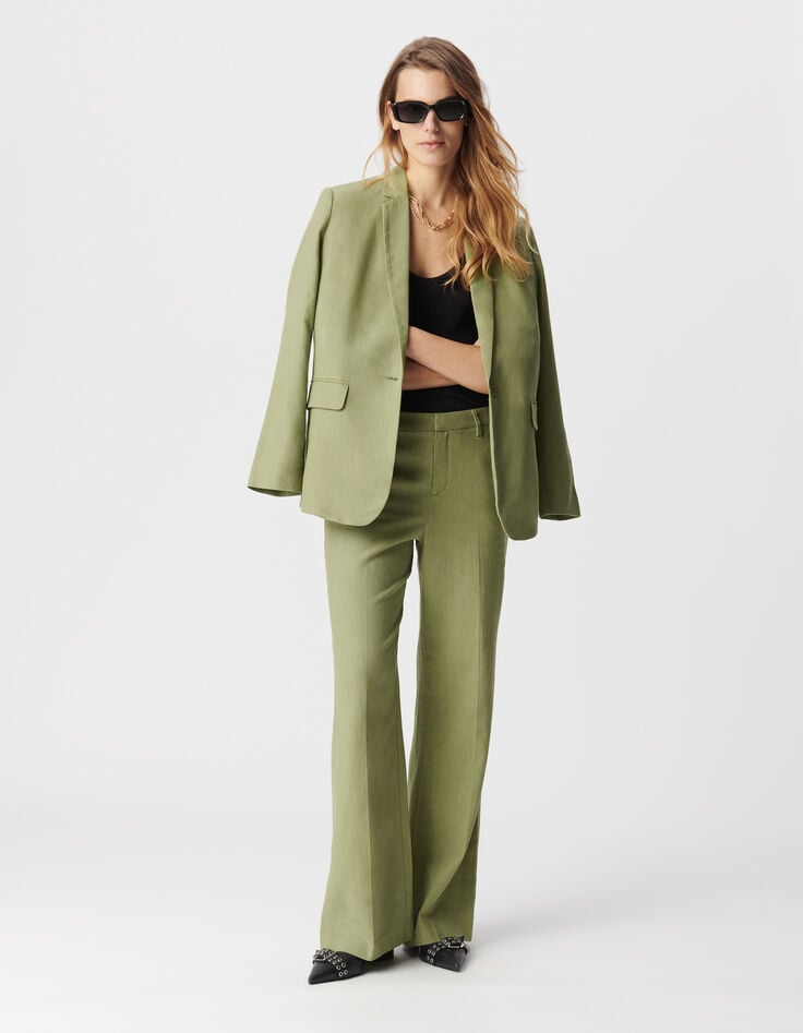 ikks Pantalon de costume vert lin et coton Femme