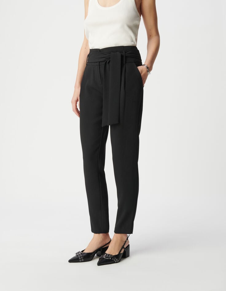 Ikks Pantalon En Crêpe Noir Taille Haute Femme