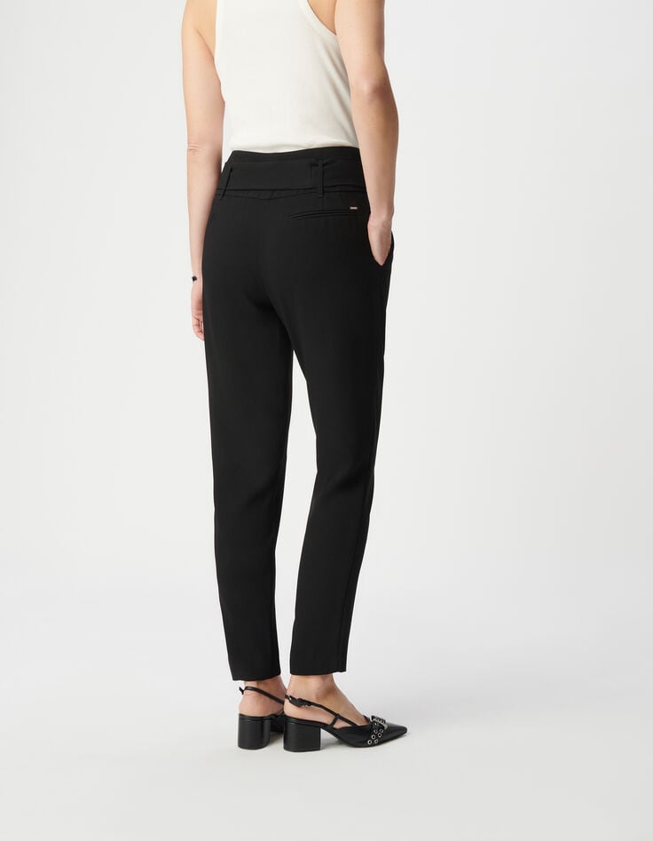 Ikks Pantalon En Crêpe Noir Taille Haute Femme