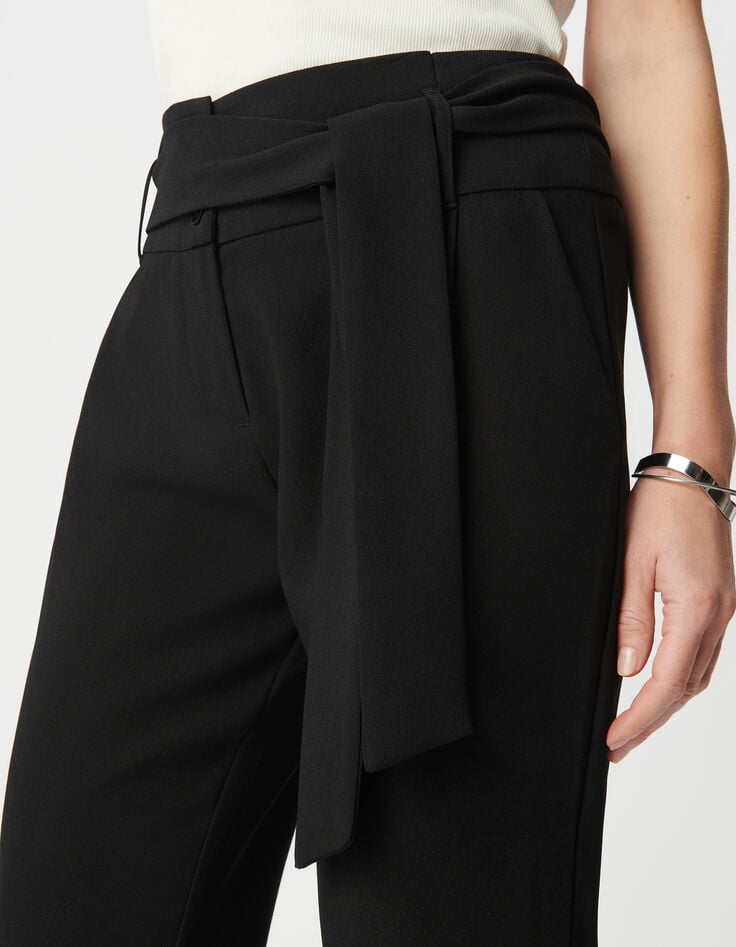 Ikks Pantalon En Crêpe Noir Taille Haute Femme