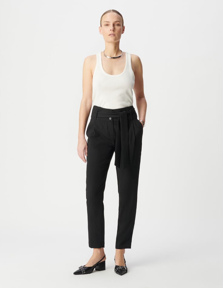ikks Pantalon en crêpe noir taille haute femme
