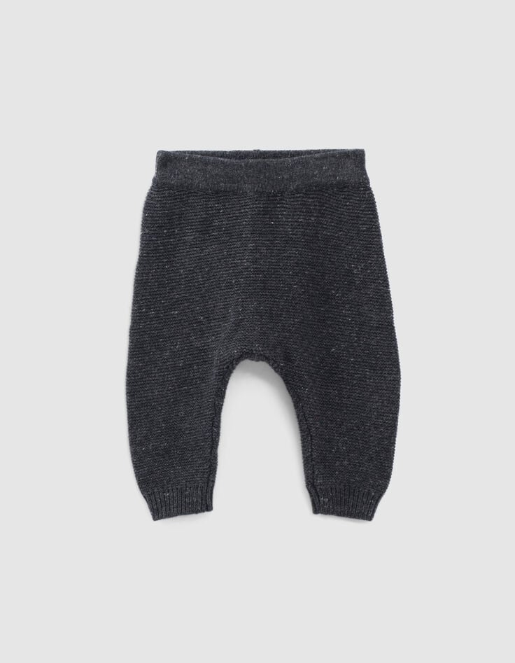 ikks Pantalon gris chiné en tricot coton bio bébé