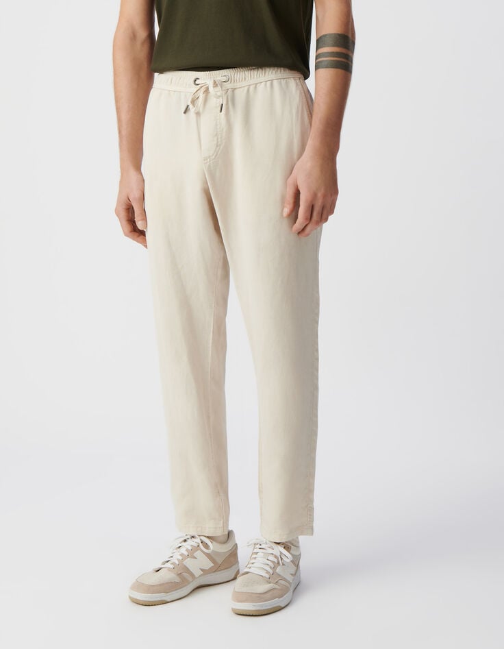Ikks Pantalon JOGGER Beige Lyocell® Et Lin Homme