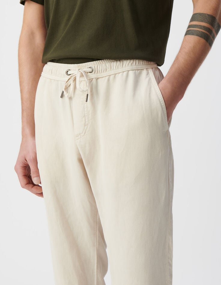 Ikks Pantalon JOGGER Beige Lyocell® Et Lin Homme