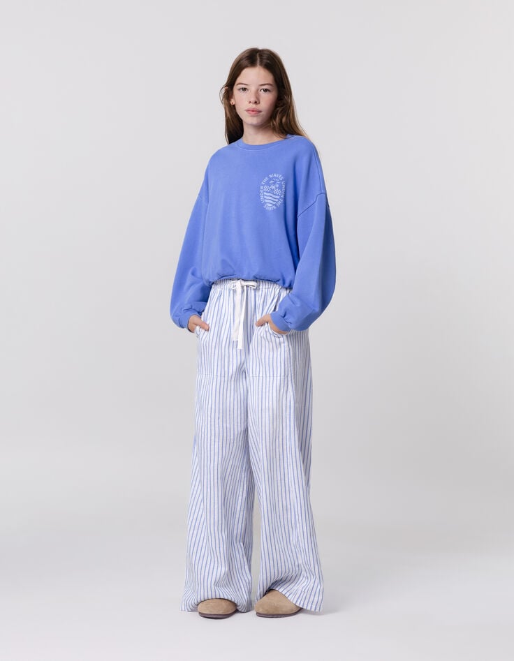 ikks Pantalon LARGE blanc rayures bleues fille