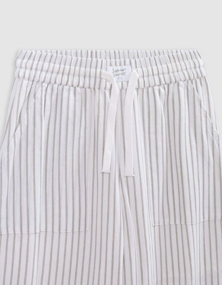 Ikks Pantalon LARGE Blanc Rayures Vert Clair Fille