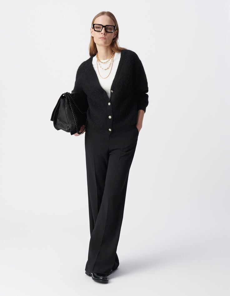 Ikks Pantalon Large Noir Taille Haute Femme