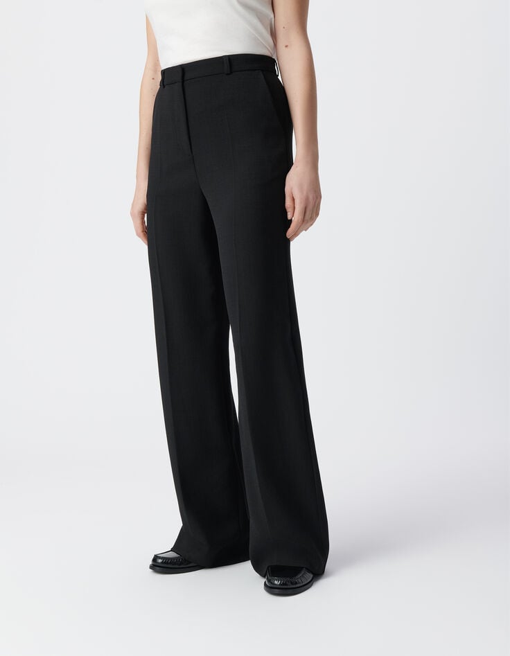 Ikks Pantalon Large Noir Taille Haute Femme