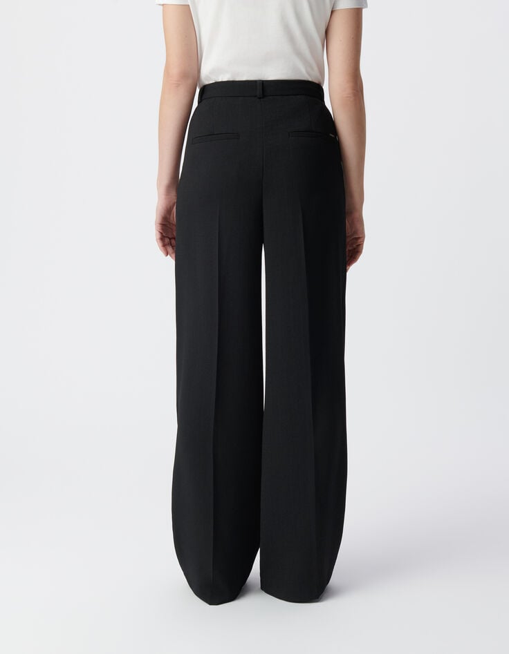 Ikks Pantalon Large Noir Taille Haute Femme