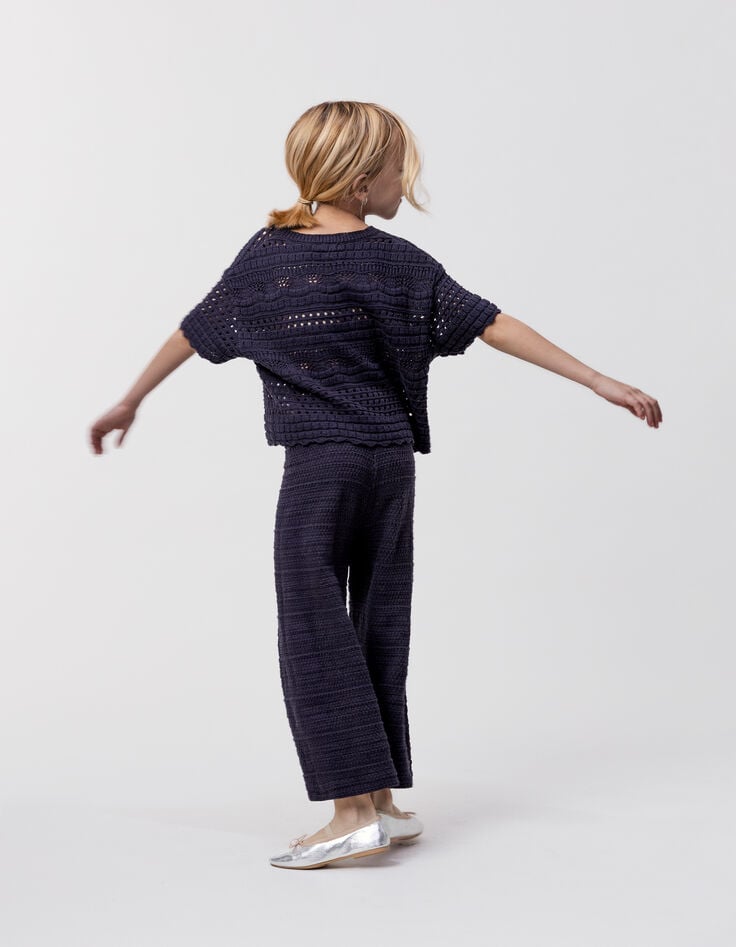 Ikks Pantalon Marine Tricot Fantaisie Relief Fille