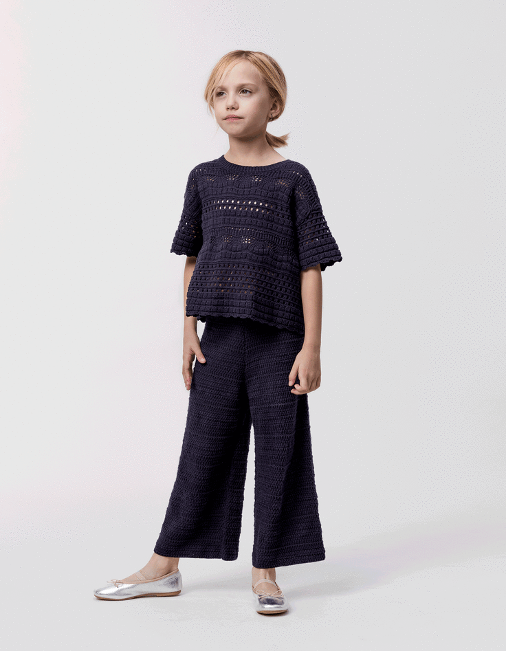 ikks Pantalon marine tricot fantaisie relief fille