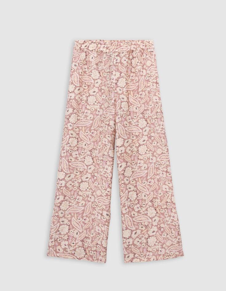 Ikks Pantalon Rose Imprimé Cachemire Floral Fille