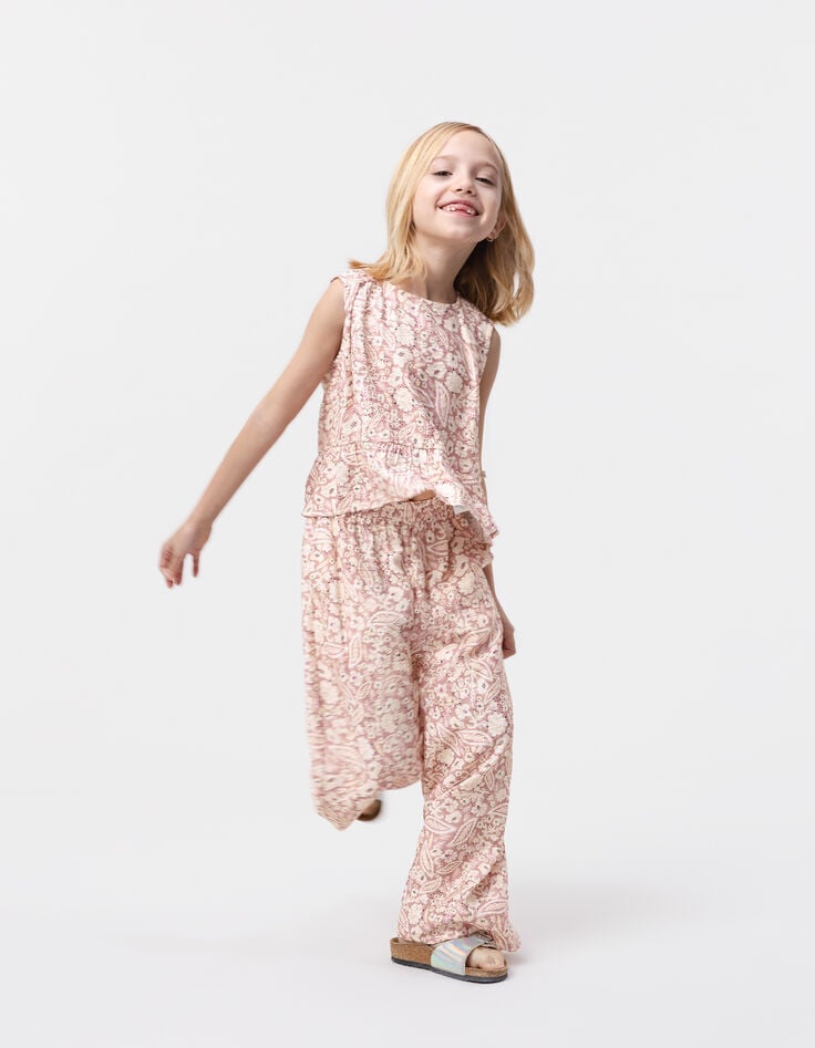 ikks Pantalon rose imprimé cachemire floral fille