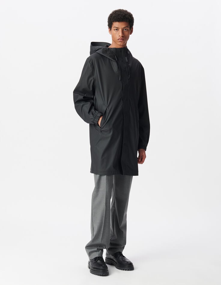 Ikks Parka Noire Nylon Gomme à Capuche Homme