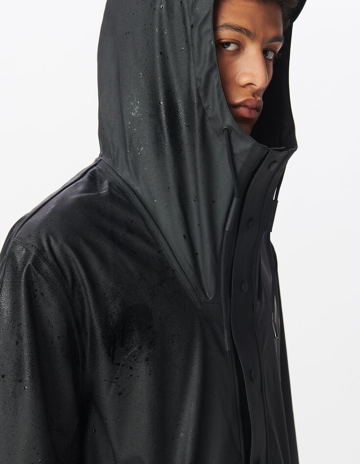 Ikks Parka Noire Nylon Gomme à Capuche Homme