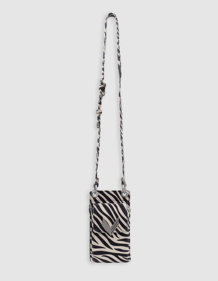 Ikks Phone Bag 111 écru Toile Motif Zébré Femme
