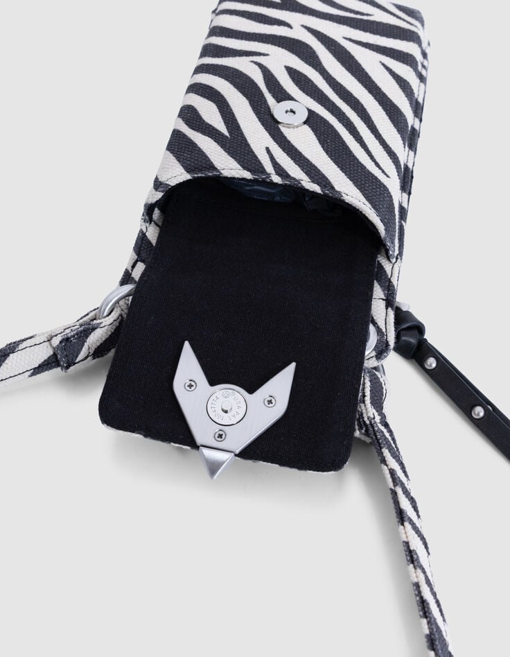 Ikks Phone Bag 111 écru Toile Motif Zébré Femme