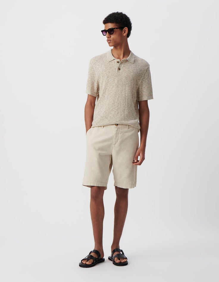 Ikks Polo Beige Tricot Ajouré Fantaisie Homme