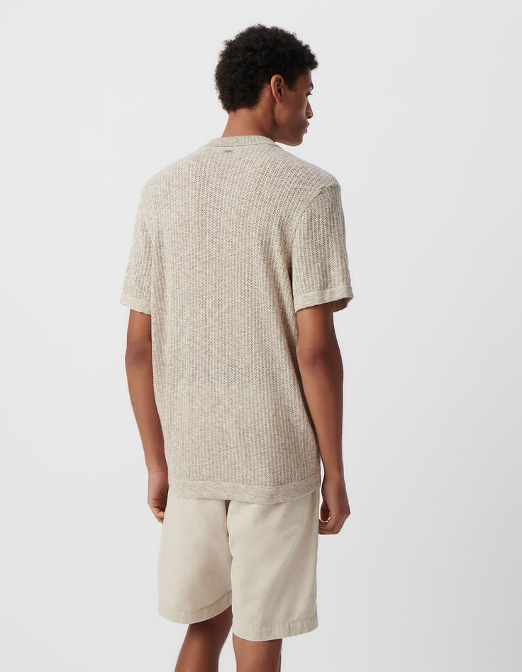 Ikks Polo Beige Tricot Ajouré Fantaisie Homme