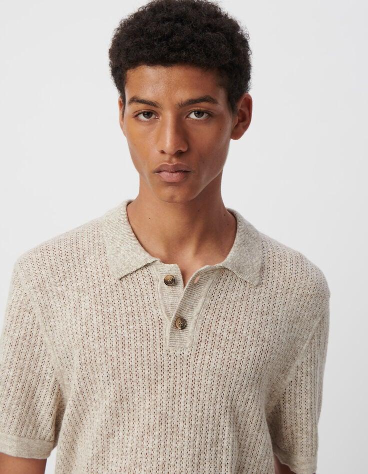 Ikks Polo Beige Tricot Ajouré Fantaisie Homme