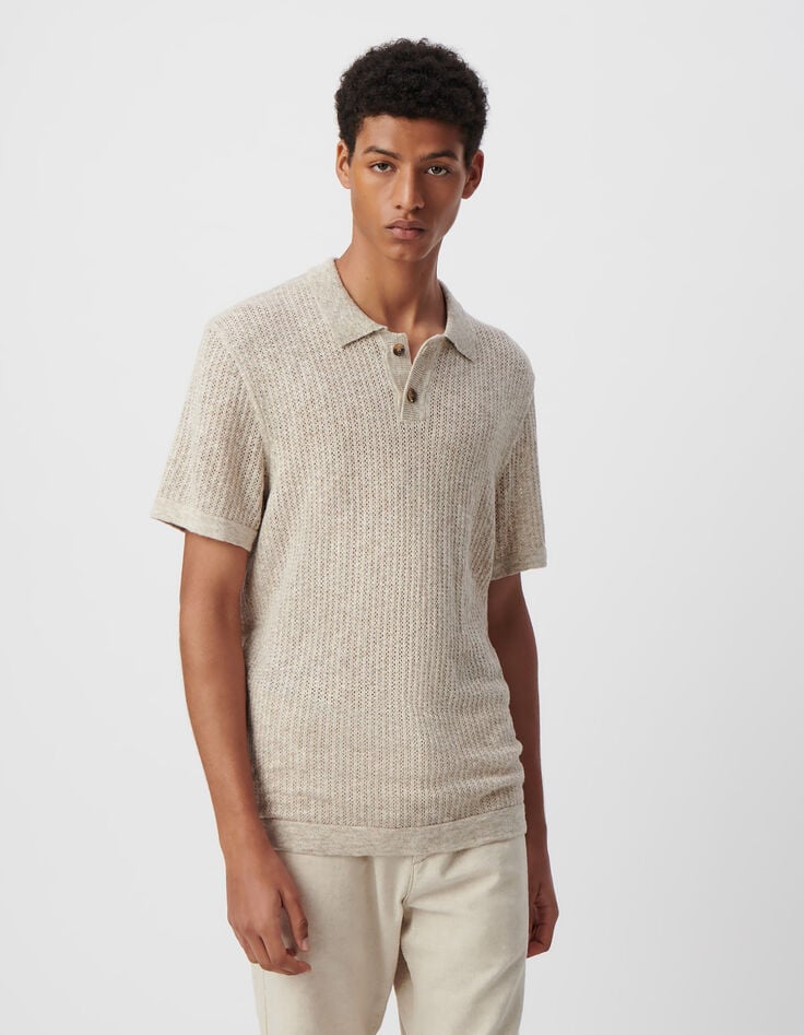 ikks Polo beige tricot ajouré fantaisie Homme