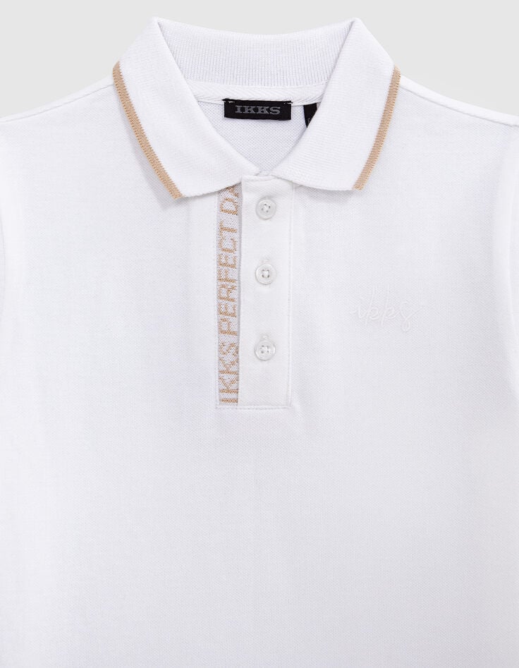 Ikks Polo Blanc Coton Bio Bords-côtes Rayés Garçon