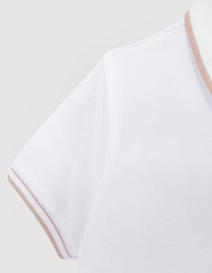 Ikks Polo Blanc Coton Bio Bords-côtes Rayés Garçon