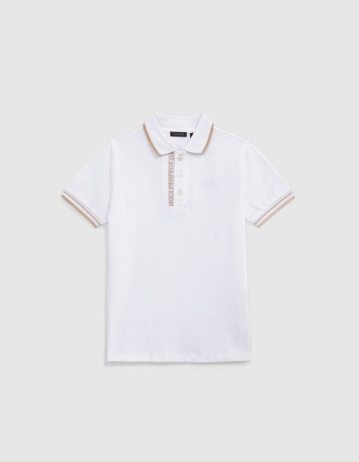 ikks Polo blanc coton bio bords-côtes rayés garçon