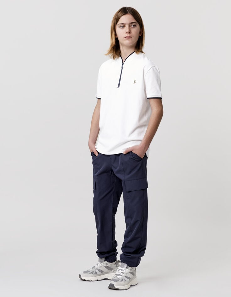 Ikks Polo Blanc Coton Bio Col Zippé Garçon
