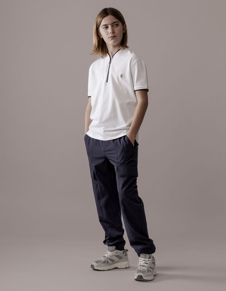 Ikks Polo Blanc Coton Bio Col Zippé Garçon