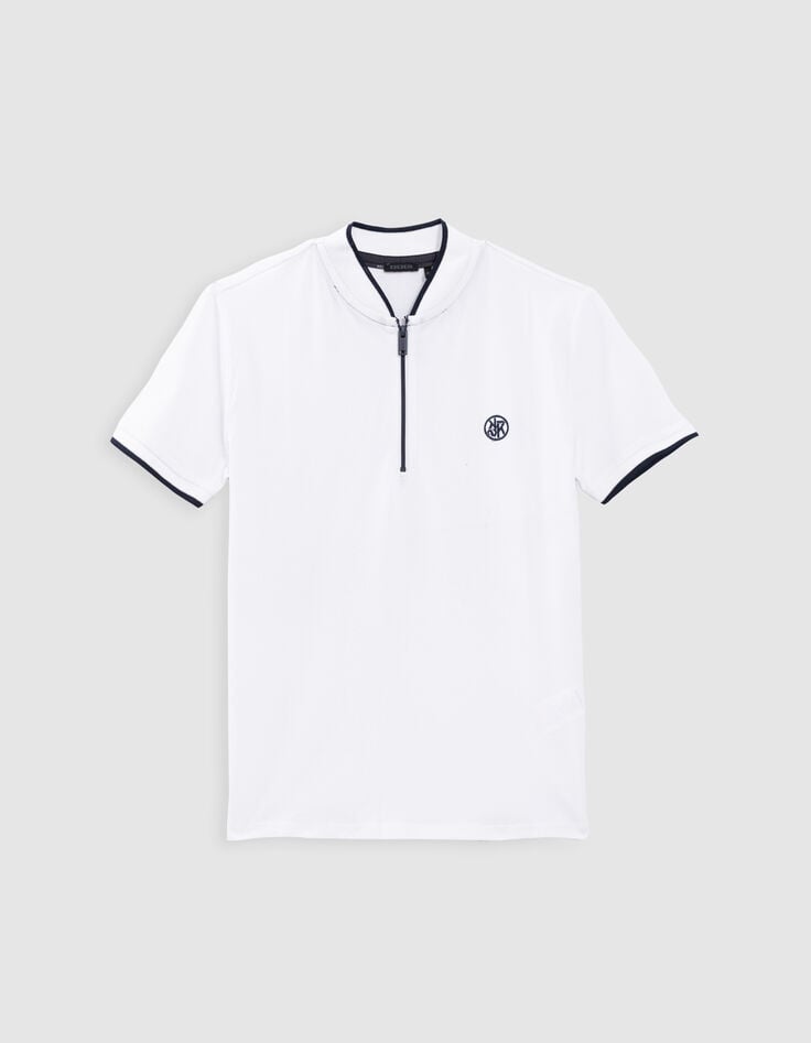Ikks Polo Blanc Coton Bio Col Zippé Garçon