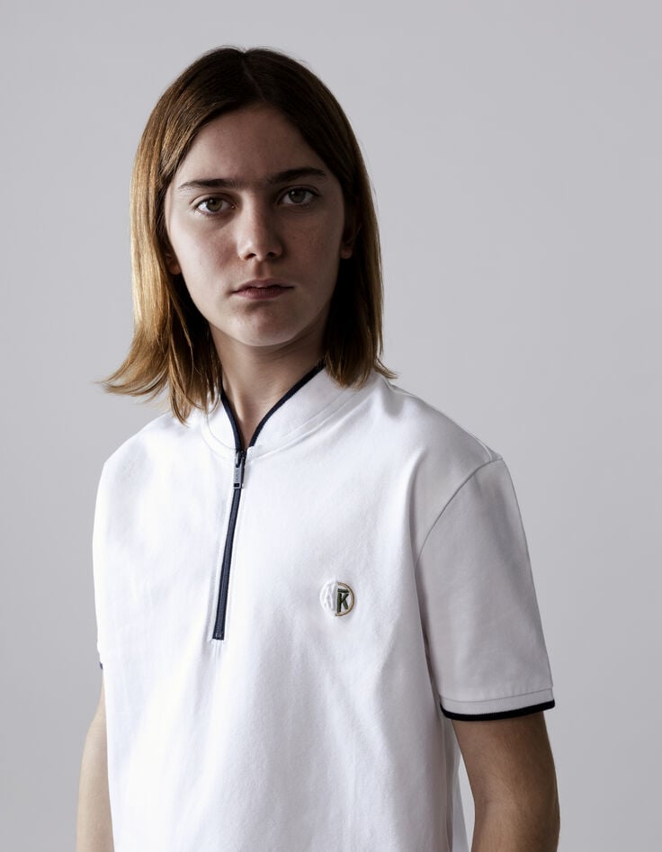 ikks Polo blanc coton bio col zippé garçon