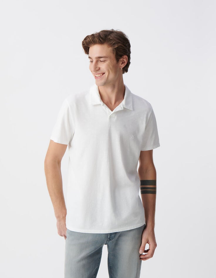 Ikks Polo Blanc L'Essentiel Coton Bio Flammé Homme