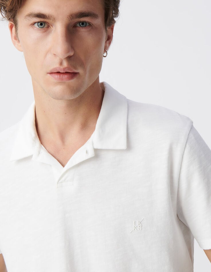 Ikks Polo Blanc L'Essentiel Coton Bio Flammé Homme