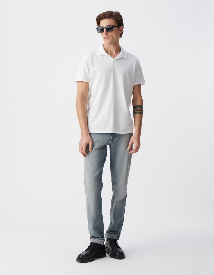 ikks Polo blanc L'Essentiel coton bio flammé Homme