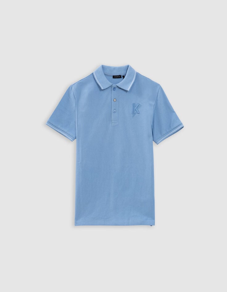 Ikks Polo Bleu Broderie K-éclair Garçon