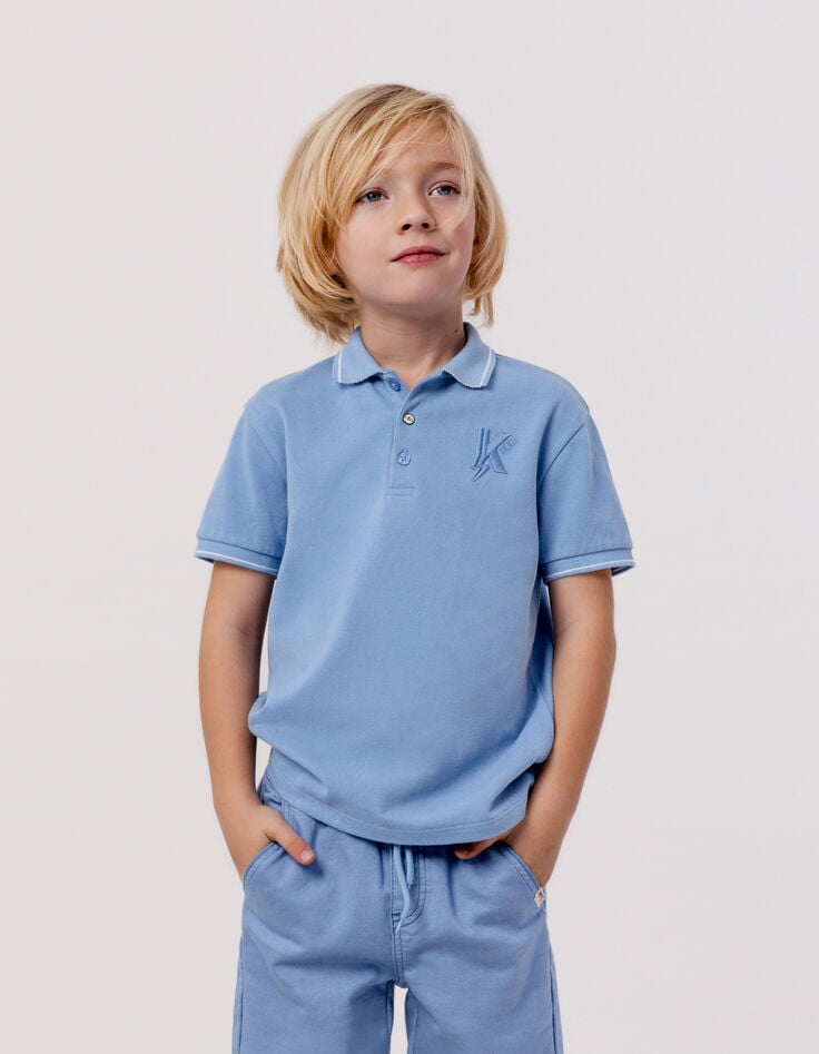 ikks Polo bleu broderie K-éclair garçon