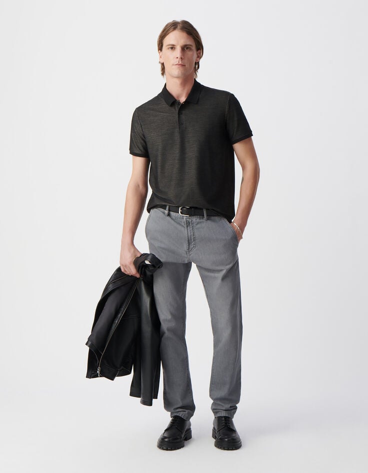 ikks Polo gris maille faux-uni SEAWOOL® Homme