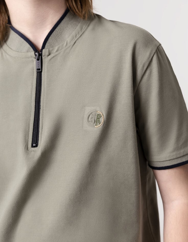 Ikks Polo Kaki Coton Bio Col Zippé Garçon