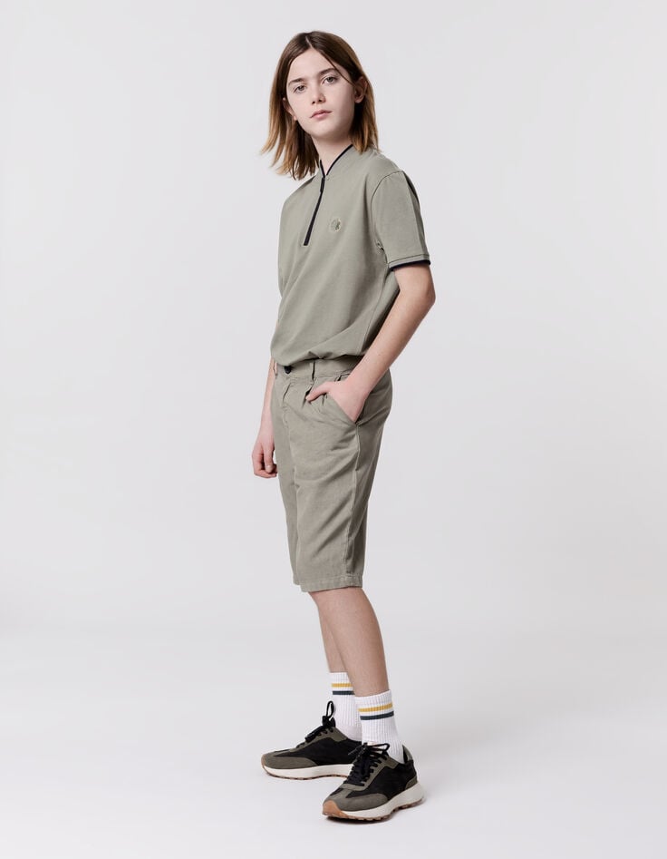 Ikks Polo Kaki Coton Bio Col Zippé Garçon