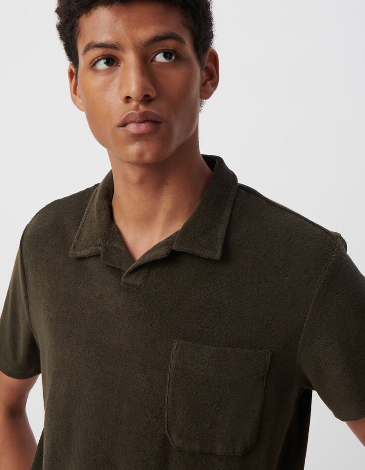 ikks Polo kaki coton bio en éponge Homme