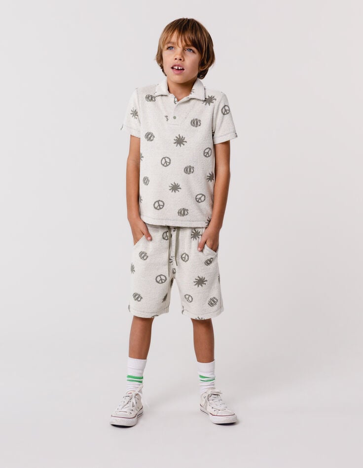 Ikks Polo Kaki éponge Motifs Peace And Love Garçon