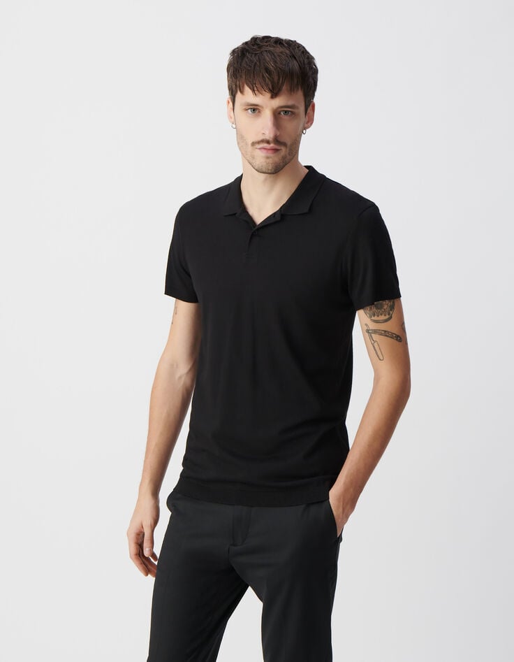 ikks Polo noir en coton modal Homme