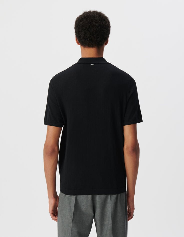 Ikks Polo Noir En Tricot Flammé Homme