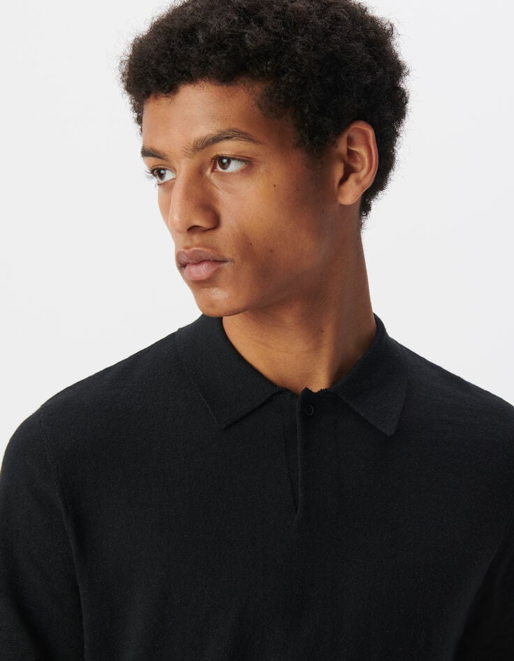 Ikks Polo Noir En Tricot Flammé Homme