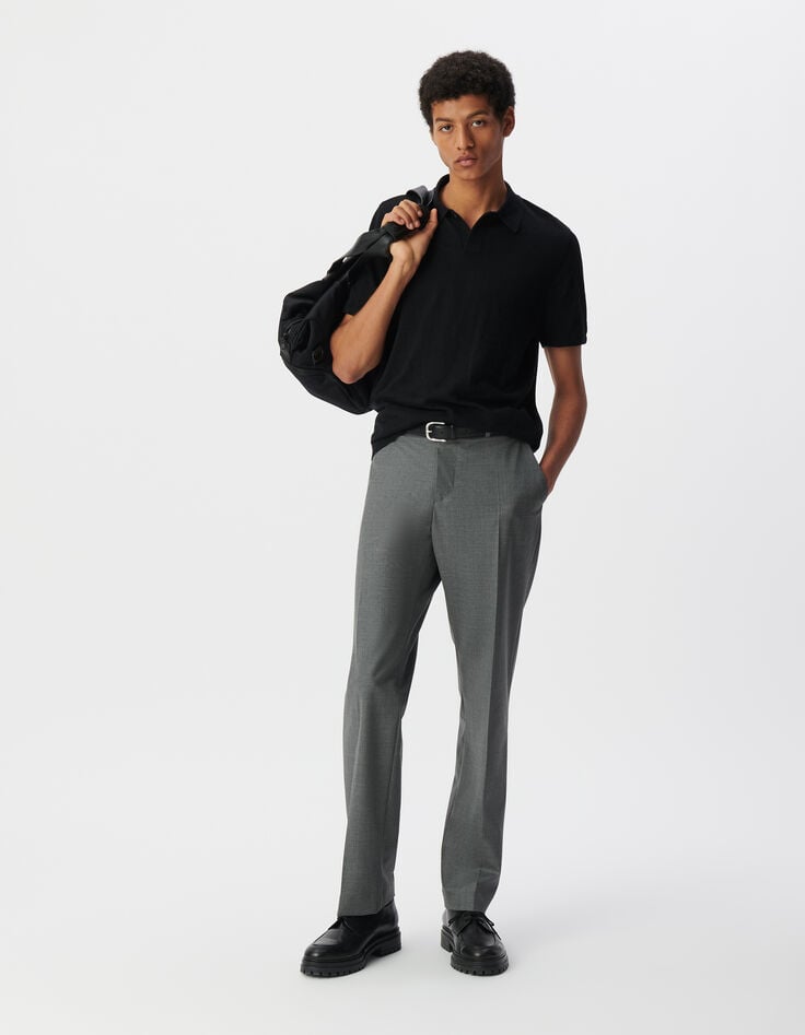 ikks Polo noir en tricot flammé Homme