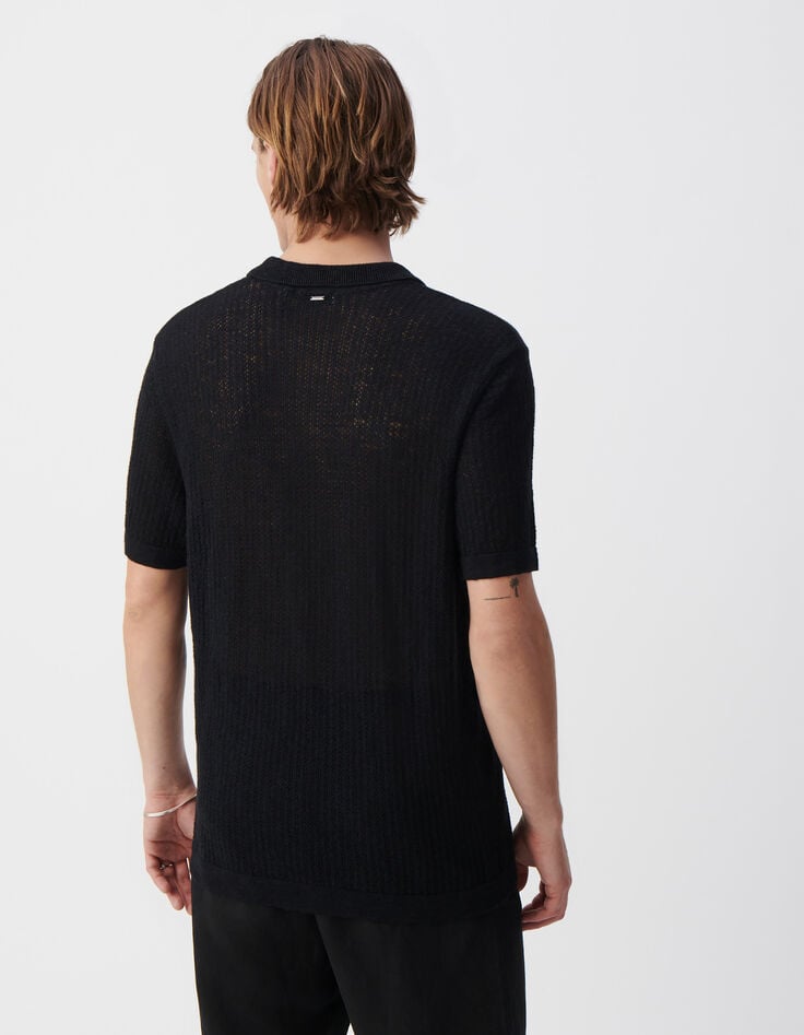 Ikks Polo Noir Tricot Ajouré Fantaisie Homme